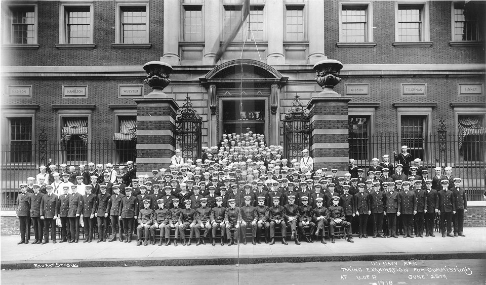 World War I: U.S. Navy men taking examination for commission, at the University of Pennsylvania, group portrait