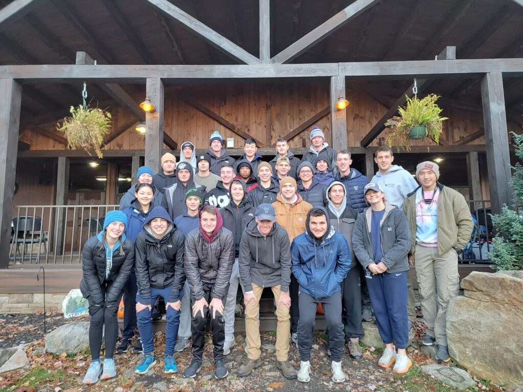 4th Class Midshipmen and their upperclassmen mentors pose before departing Outdoor Odyssey after a week of intensive programming.